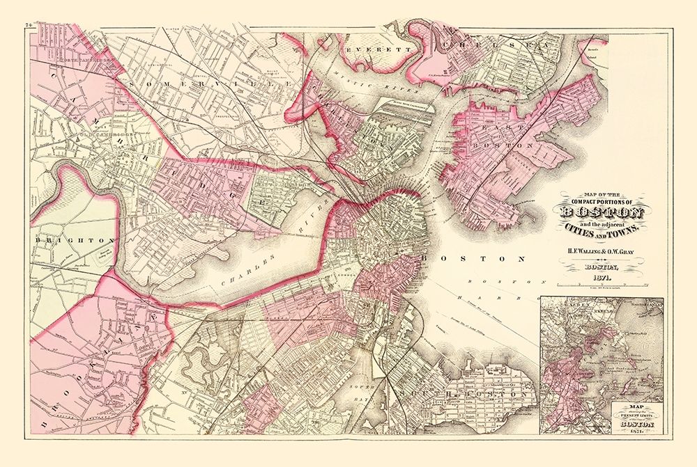 Boston Massachusetts - Walling 1871 art print by Walling for $57.95 CAD