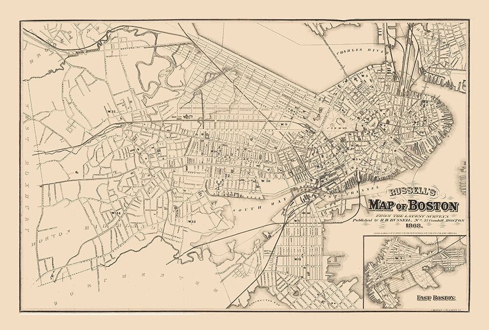 Boston  Massachusetts -  Russell 1868 art print by Russell for $57.95 CAD