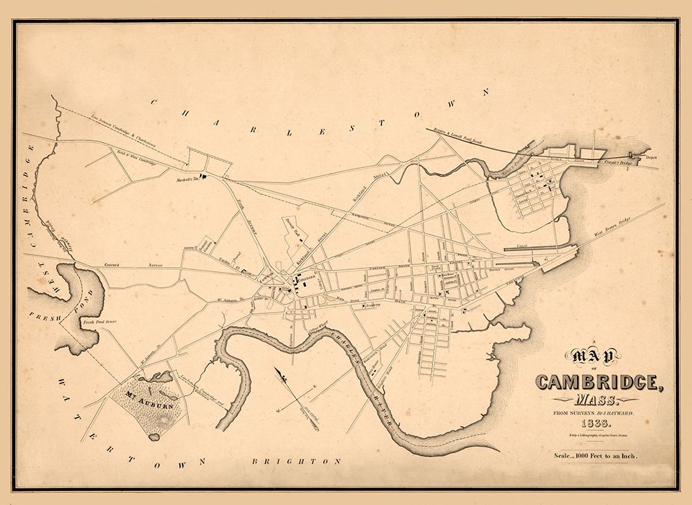 Cambridge Massachusetts - Hayward 1838 art print by Hayward for $57.95 CAD