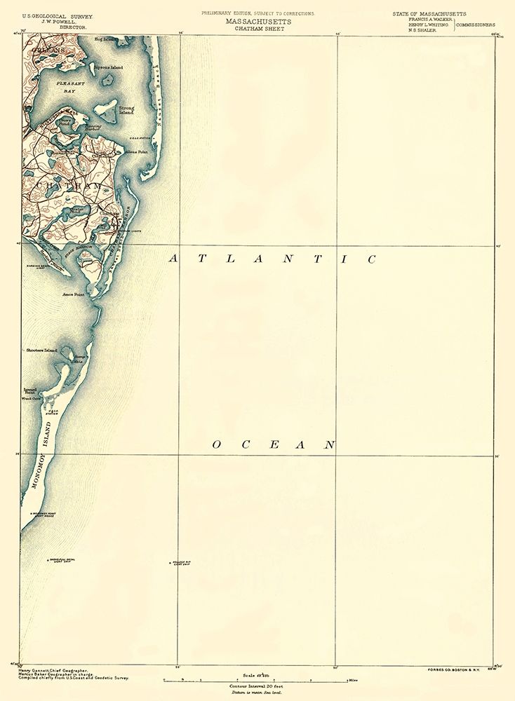 Chatham Massachusetts Sheet - USGS 1890 art print by USGS for $57.95 CAD