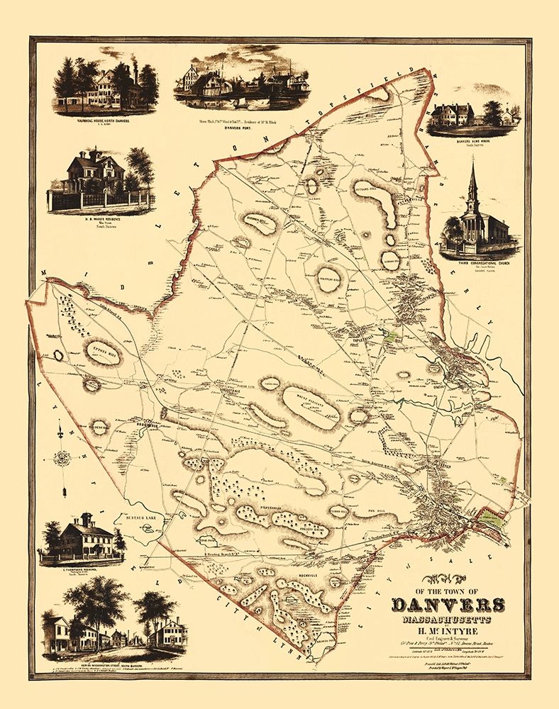 Danvers Massachusetts Landowner - Friend 1852 art print by Friend for $57.95 CAD