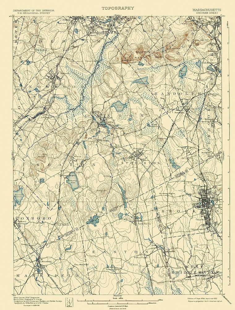 Dedham Massachusetts Sheet - USGS 1894 art print by USGS for $57.95 CAD