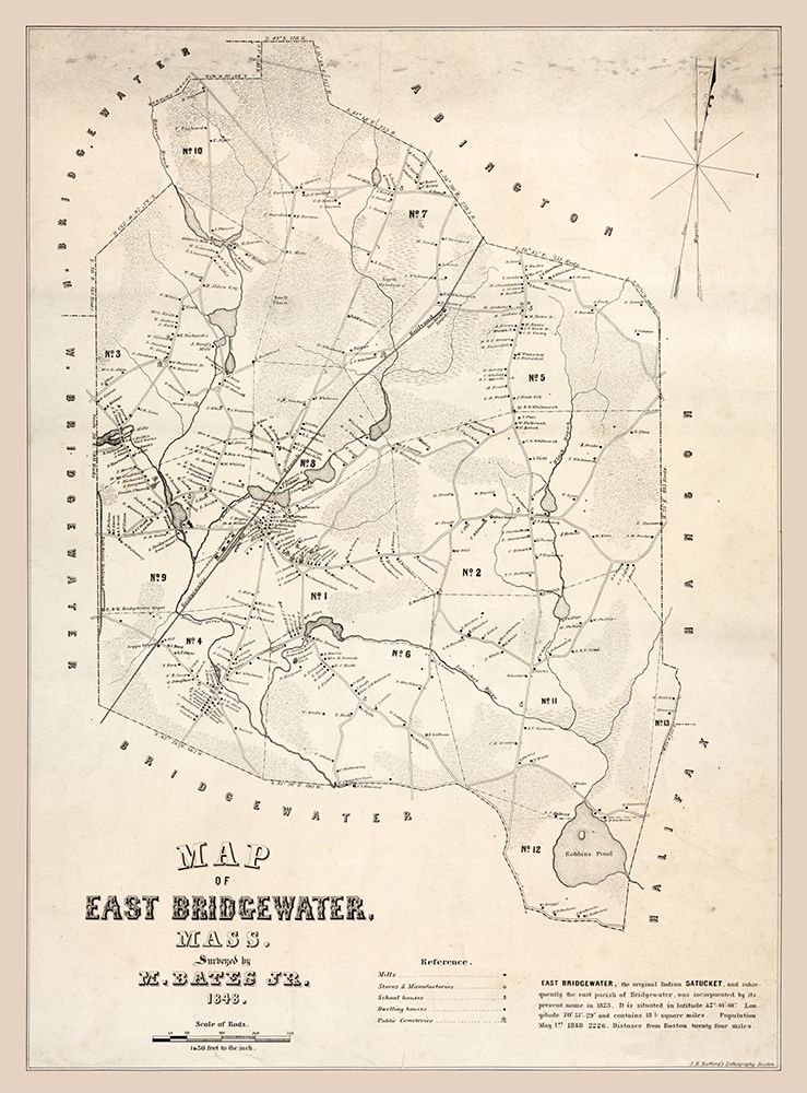 East Bridgewater Massachusetts - Bates 1848 art print by Bates for $57.95 CAD
