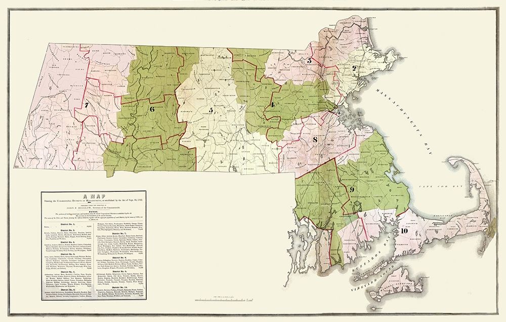 Massachusetts Election Districts - Bigelow 1842 art print by Bigelow for $57.95 CAD