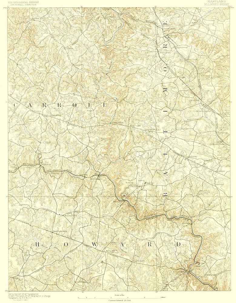 Ellicott Maryland Quad - USGS 1890 art print by USGS for $57.95 CAD