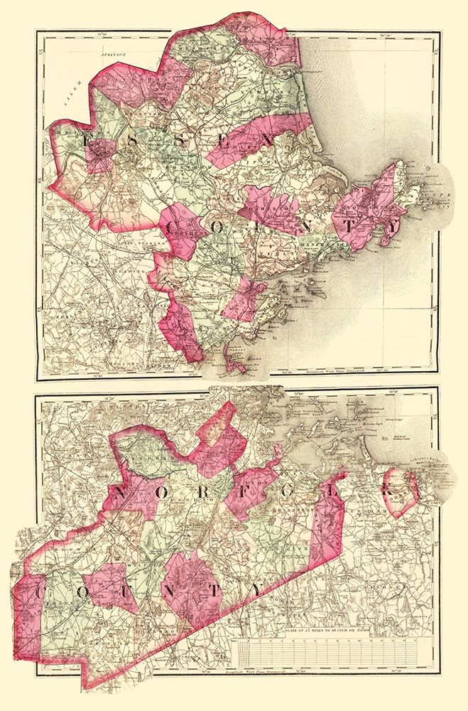 Essex  Norfolk Massachusetts - Walling 1871 art print by Walling for $57.95 CAD