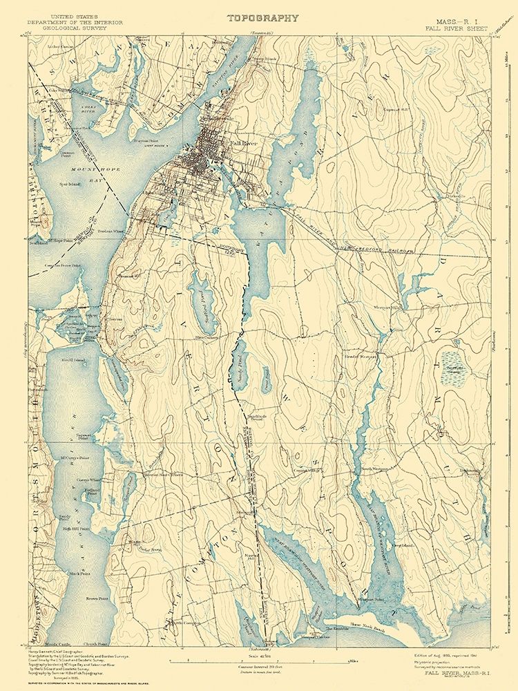 Fall River Massachusetts Quad - USGS 1893 art print by USGS for $57.95 CAD