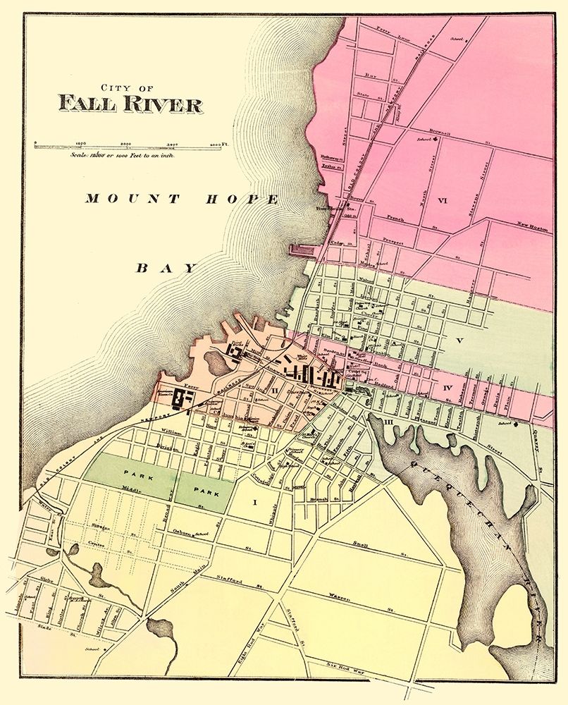 Fall River Massachusetts - Walling 1871 art print by Walling for $57.95 CAD