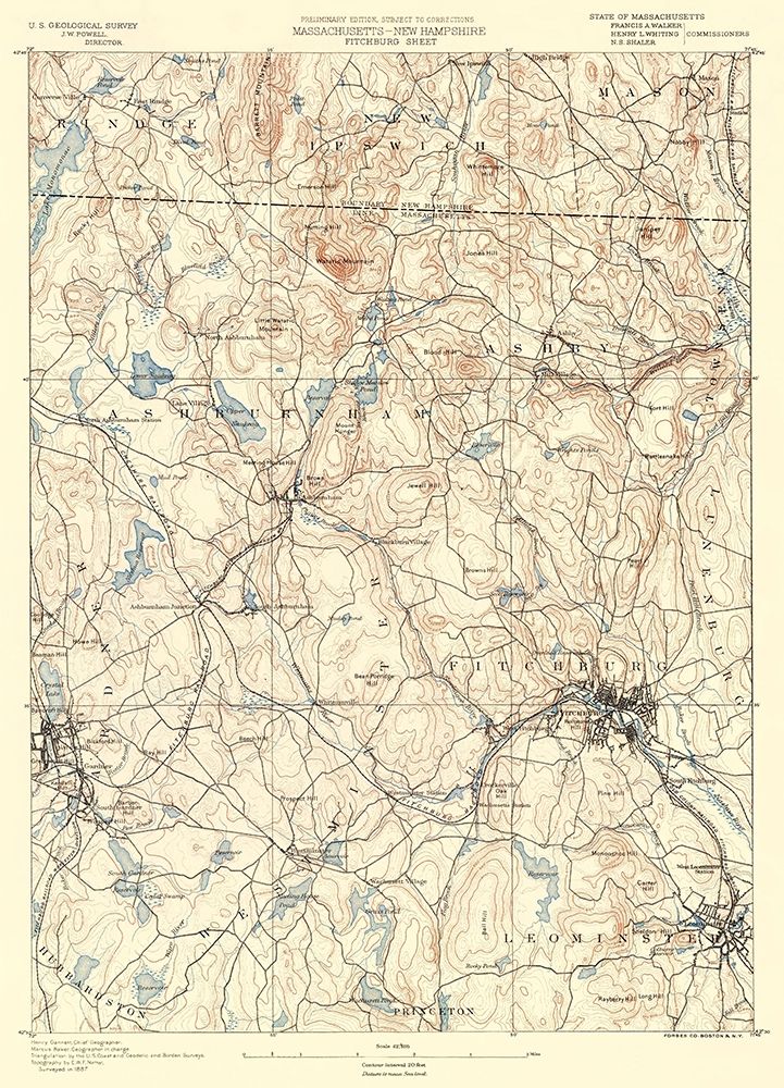 Fitchburg Massachusetts Sheet - USGS 1890 art print by USGS for $57.95 CAD