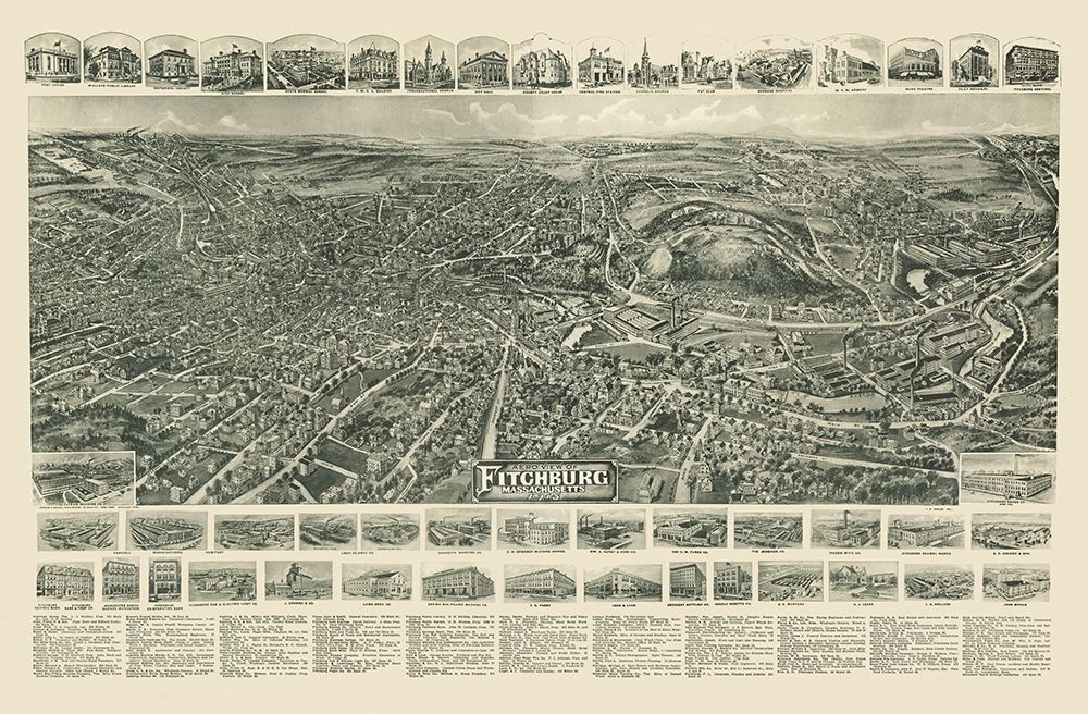Fitchburg Massachusetts - Bailey 1915 art print by Bailey for $57.95 CAD