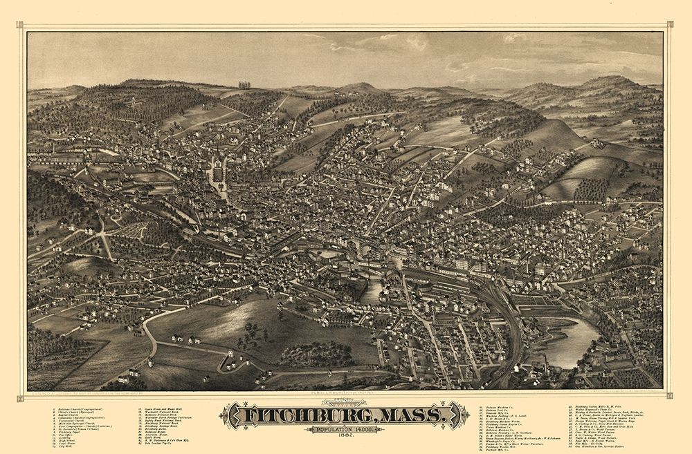 Fitchburg Massachusetts - Burleigh 1882 art print by Burleigh for $57.95 CAD