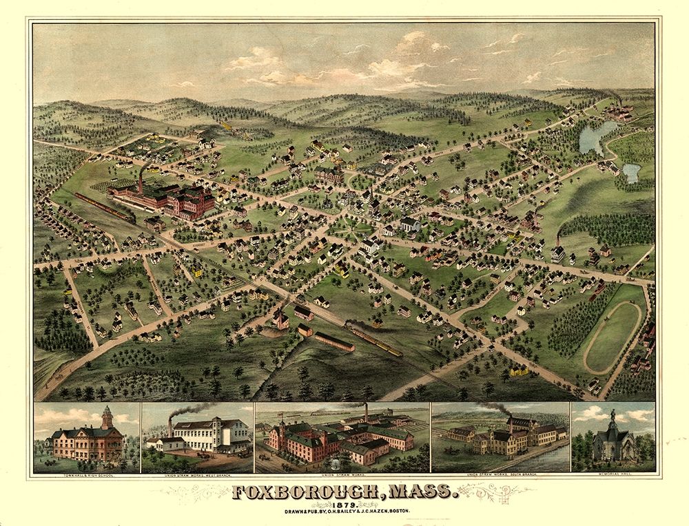 Foxborough Massachusetts - Bailey 1879 art print by Bailey for $57.95 CAD