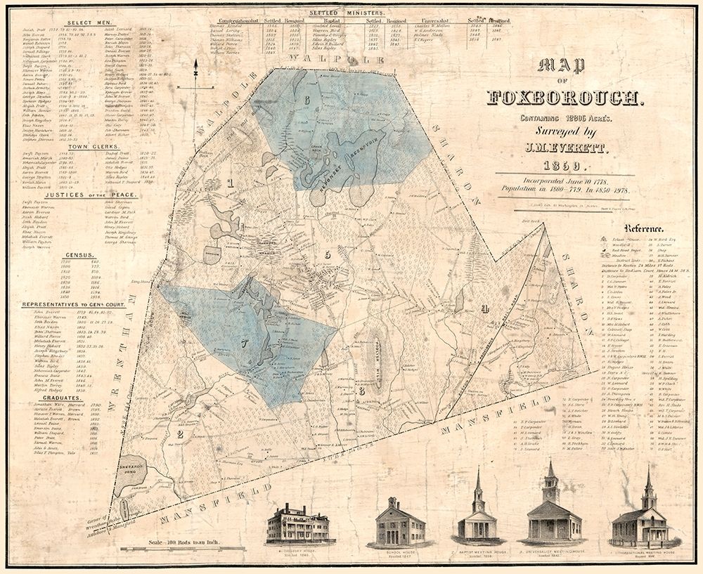 Foxboro Massachusetts - Everett 1850 art print by Everett for $57.95 CAD