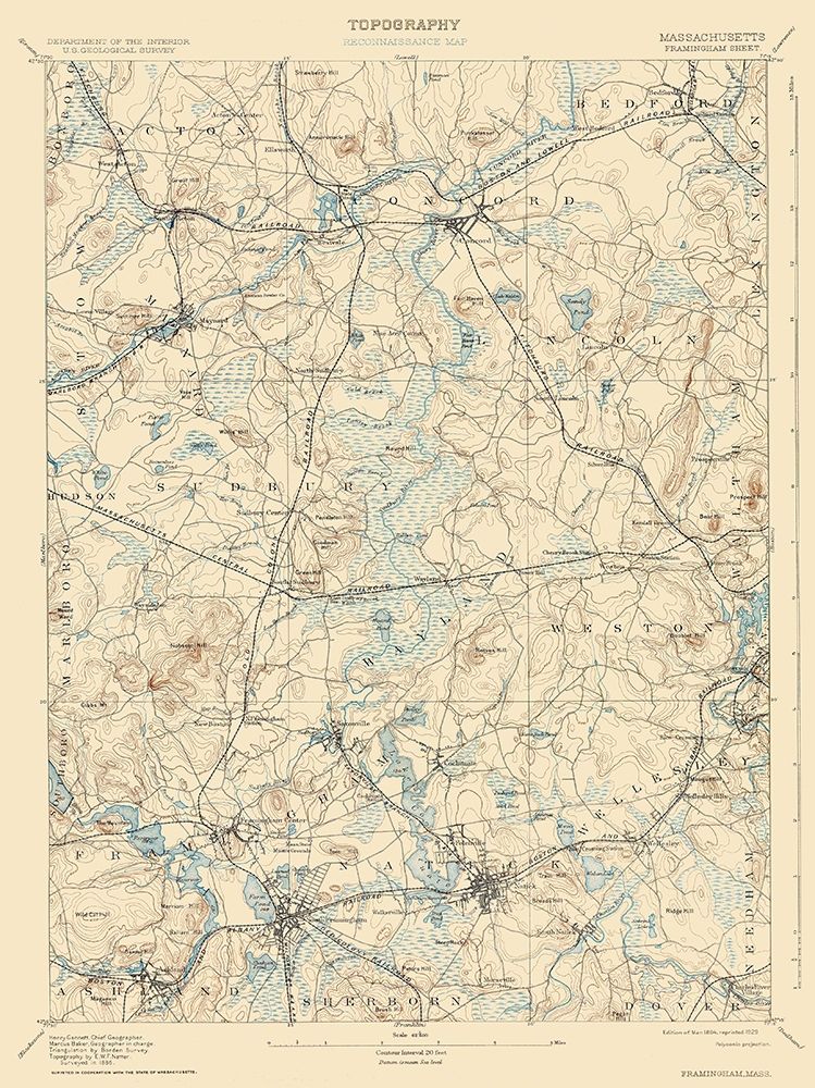 Framingham Massachusetts Sheet - USGS 1894 art print by USGS for $57.95 CAD