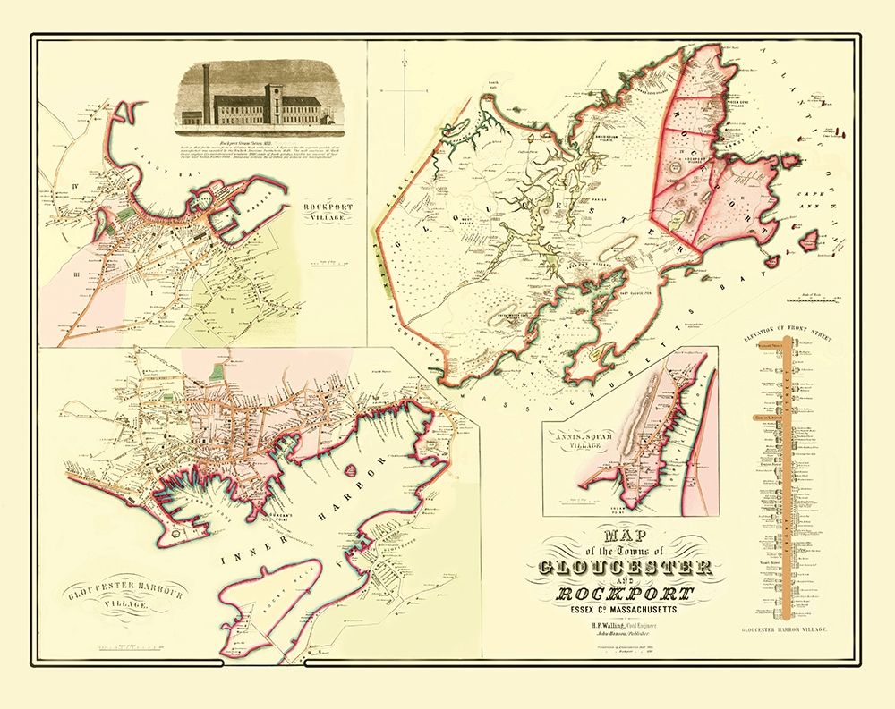 Gloucester, Rockport Massachusetts - Walling 1851 art print by Walling for $57.95 CAD