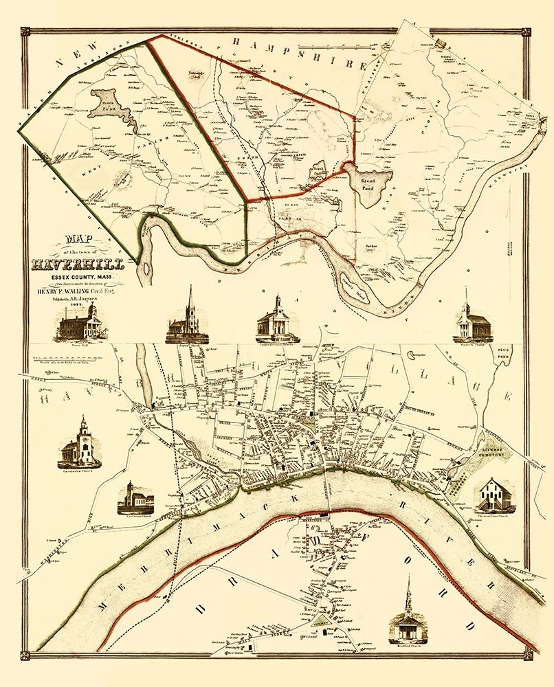 Haverhil Massachusetts Landowner - Jaques 1851 art print by Jaques for $57.95 CAD