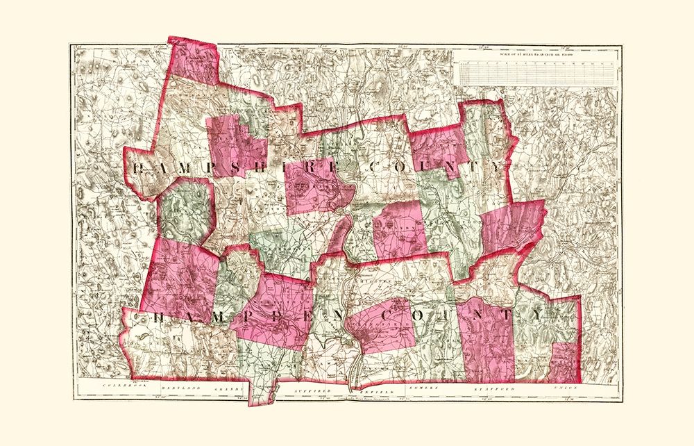 Hampshire  Hampden Massachusetts - Walling 1871 art print by Walling for $57.95 CAD
