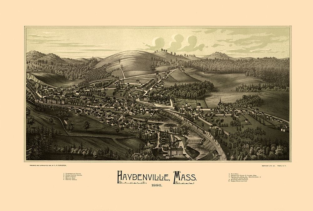 Haydenville Massachusetts - Burleigh 1886 art print by Burleigh for $57.95 CAD