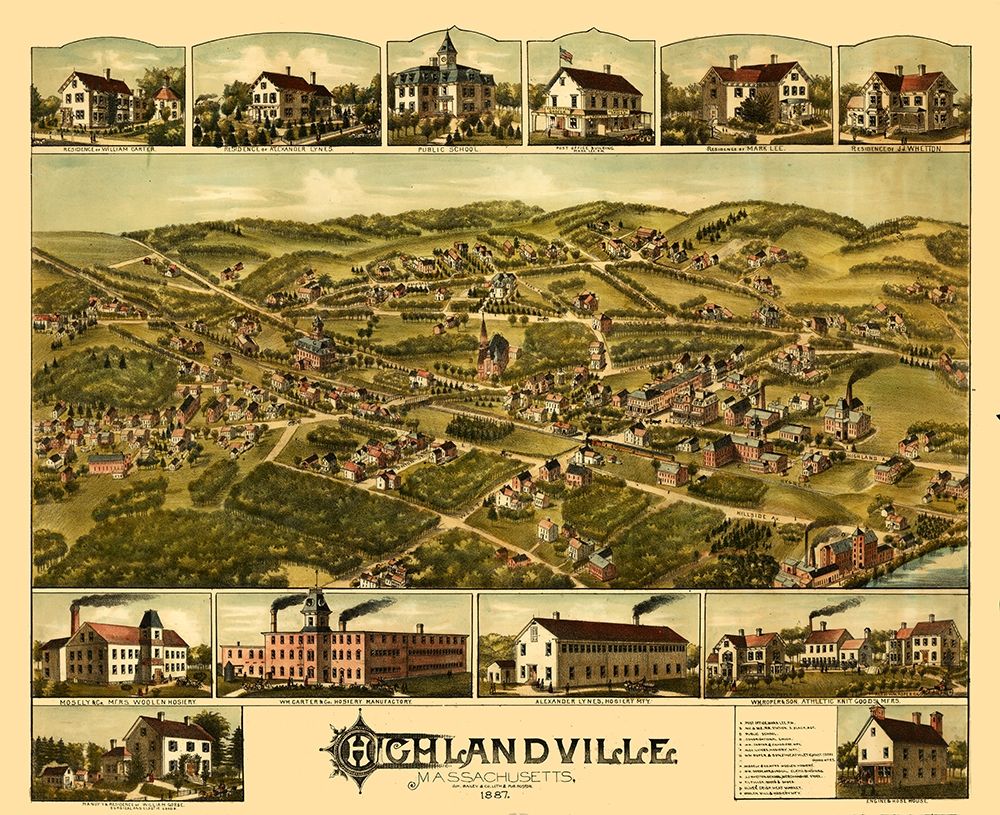 Highlandville Massachusetts - Bailey 1887 art print by Bailey for $57.95 CAD