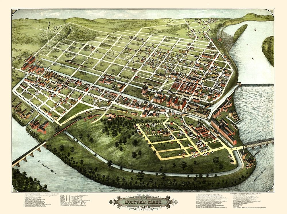 Holyoke Massachusetts - Bailey 1877 art print by Bailey for $57.95 CAD