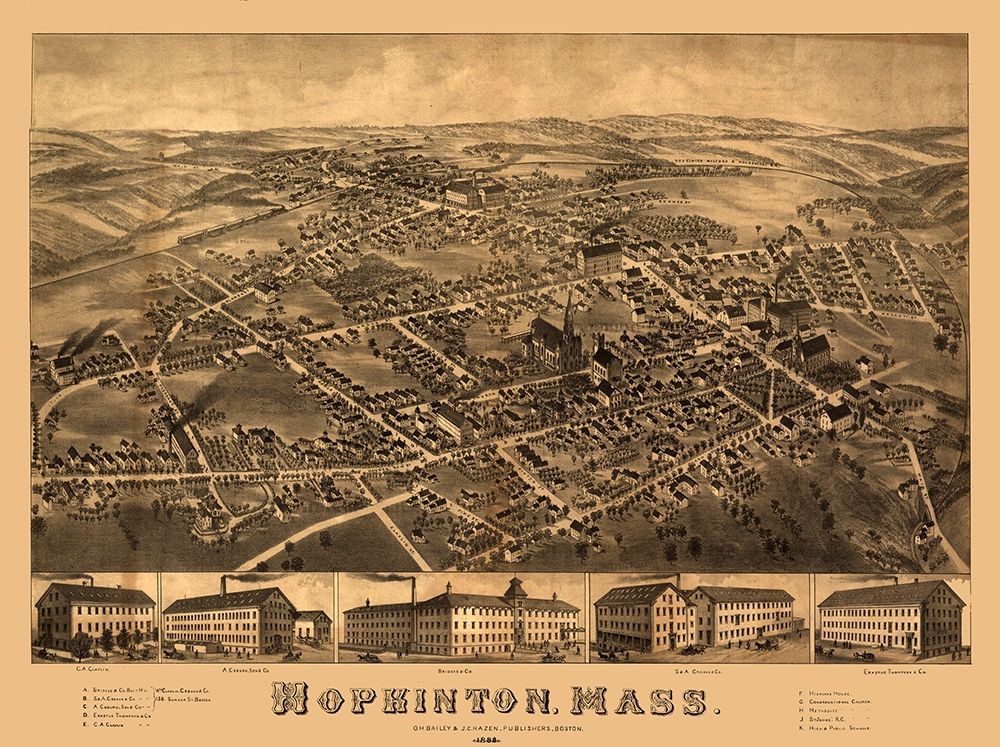 Hopkinton Massachusetts - Bailey 1880 art print by Bailey for $57.95 CAD