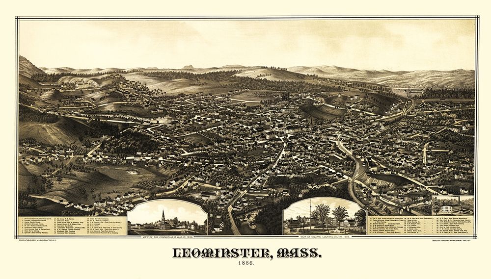 Leominster Massachusetts - Burleigh 1886 art print by Burleigh for $57.95 CAD