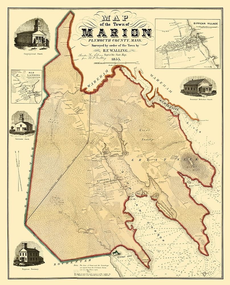 Marion Massachusetts - Walling 1855 art print by Walling for $57.95 CAD