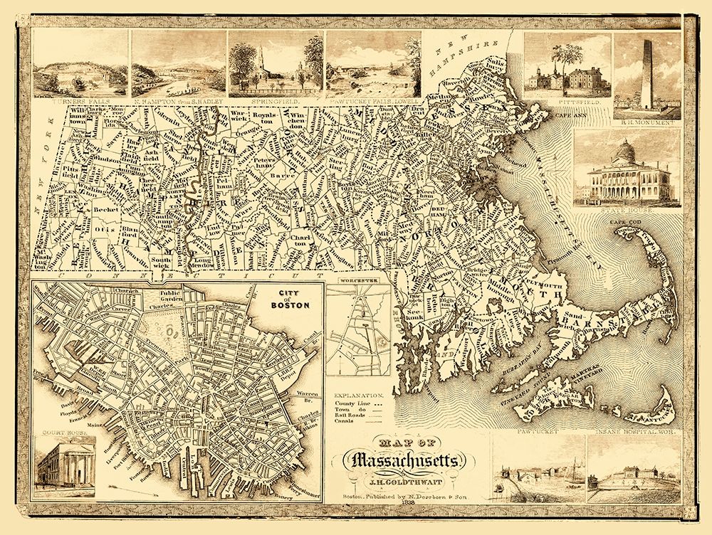 Massachusetts - Goldthwait 1838 art print by Goldthwait for $57.95 CAD