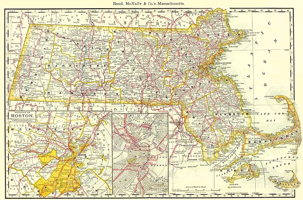 Massachusetts - Rand McNally 1879 art print by Rand McNally for $57.95 CAD
