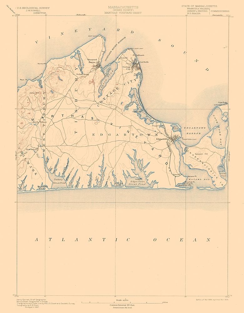 Massachusetts Marthas Vineyard Sheet - USGS 1894 art print by USGS for $57.95 CAD