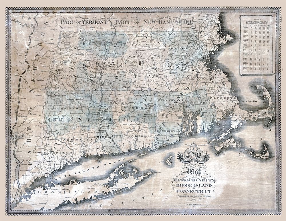 Massachusetts Rhode Island Connecticut - Bingham 1840 art print by Bingham for $57.95 CAD