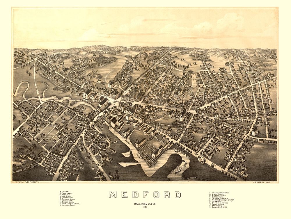 Medford Massachusetts - Bailey 1880 art print by Bailey for $57.95 CAD