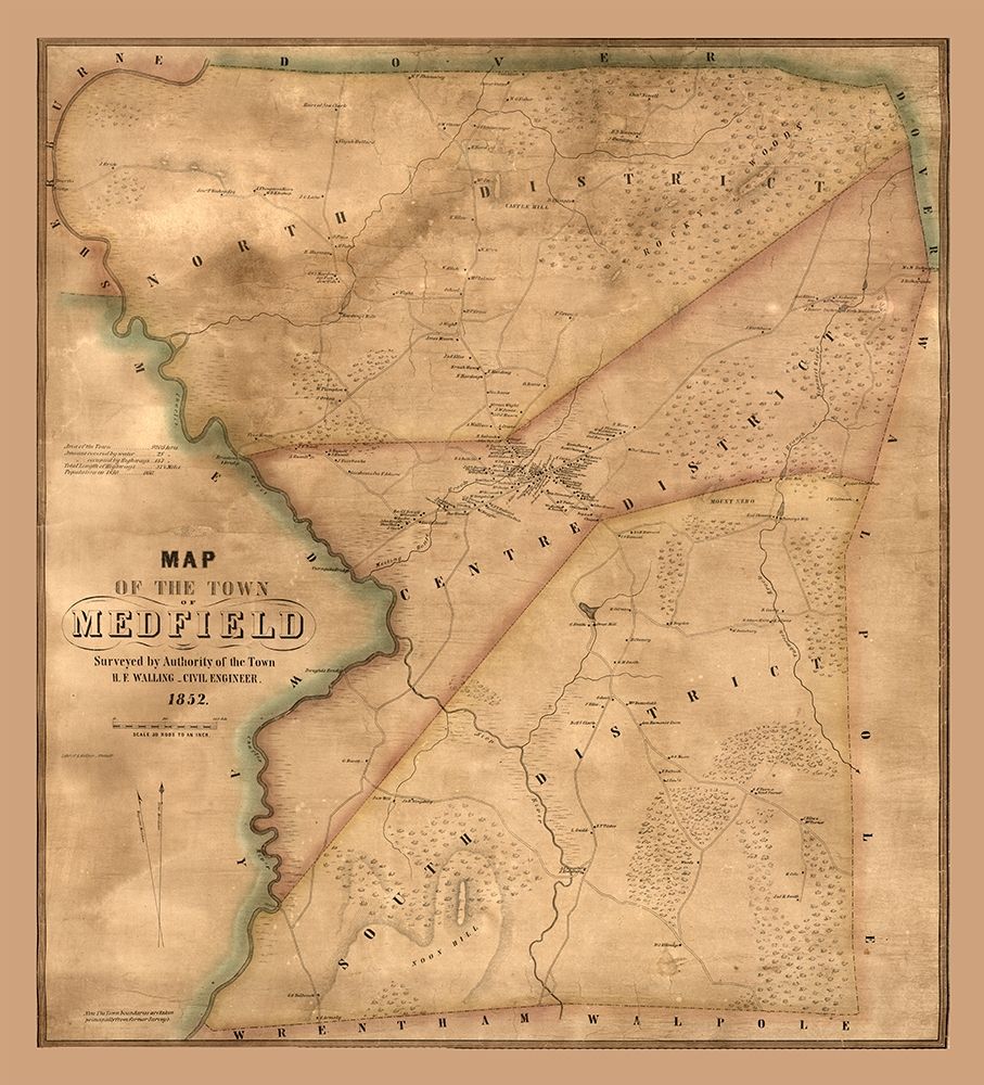 Medfield Massachusetts - Walling 1852 art print by Walling for $57.95 CAD