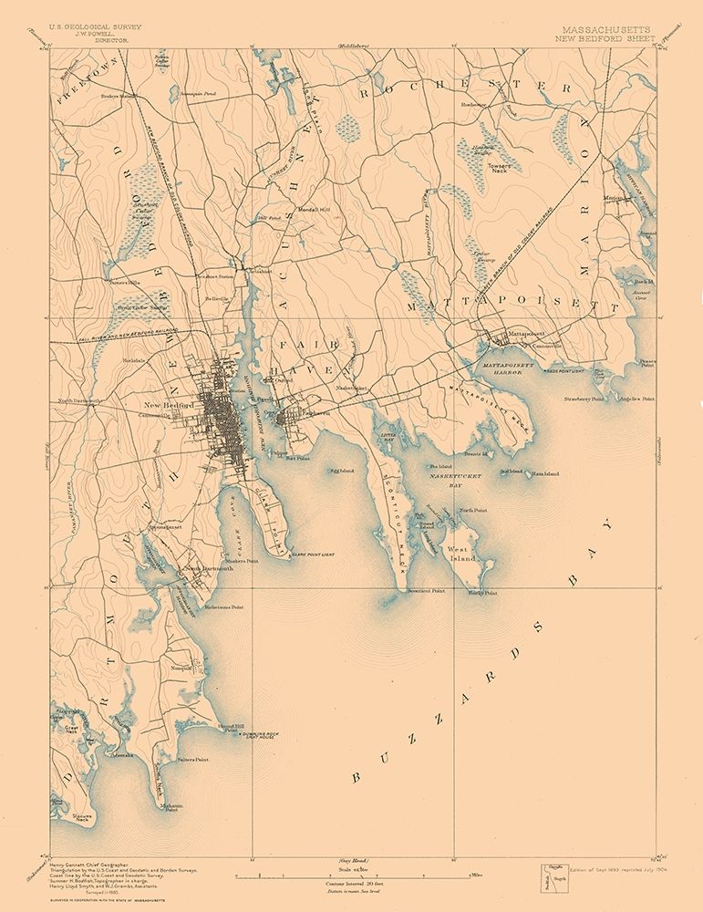 New Bedford Massachusetts Sheet - USGS 1893 art print by USGS for $57.95 CAD