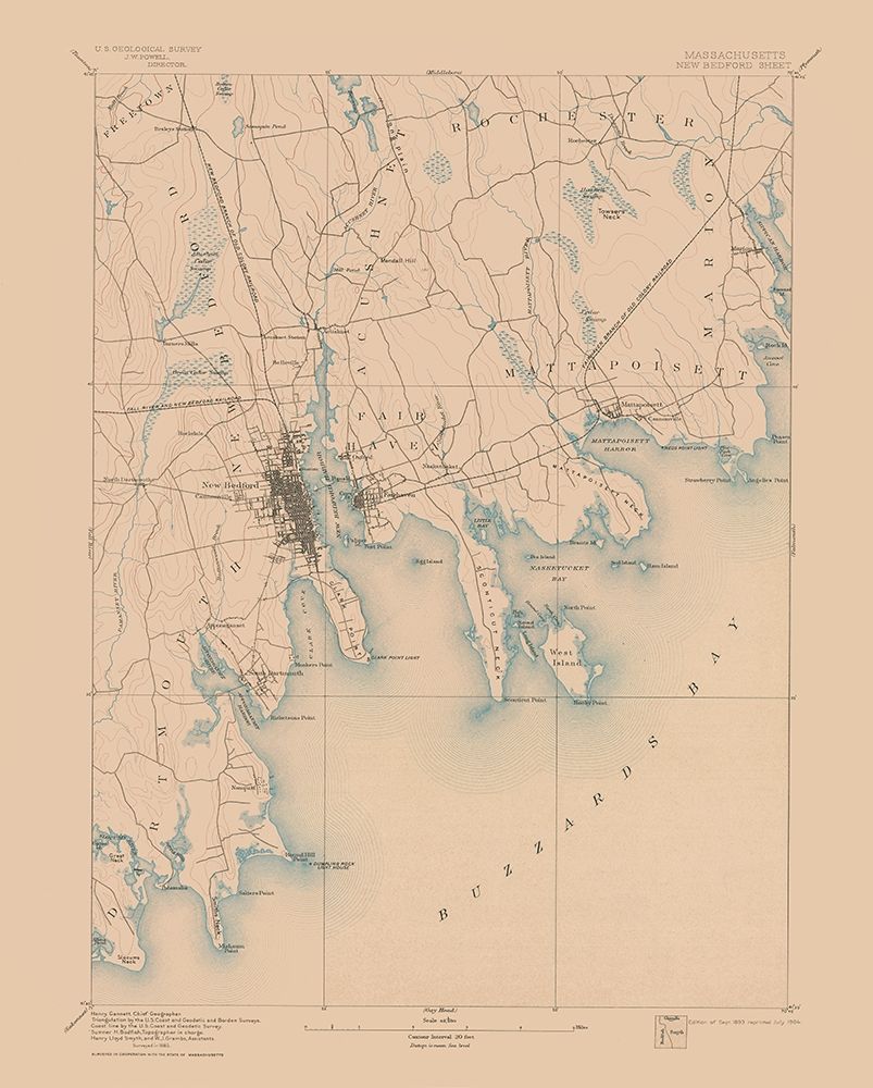 New Bedford Massachusetts Sheet - USGS 1893 art print by USGS for $57.95 CAD