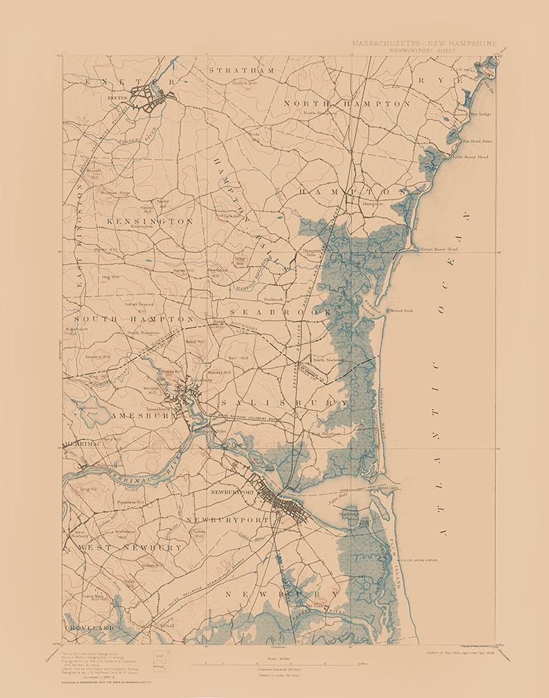 Newburyport Massachusetts Sheet - USGS 1894 art print by USGS for $57.95 CAD