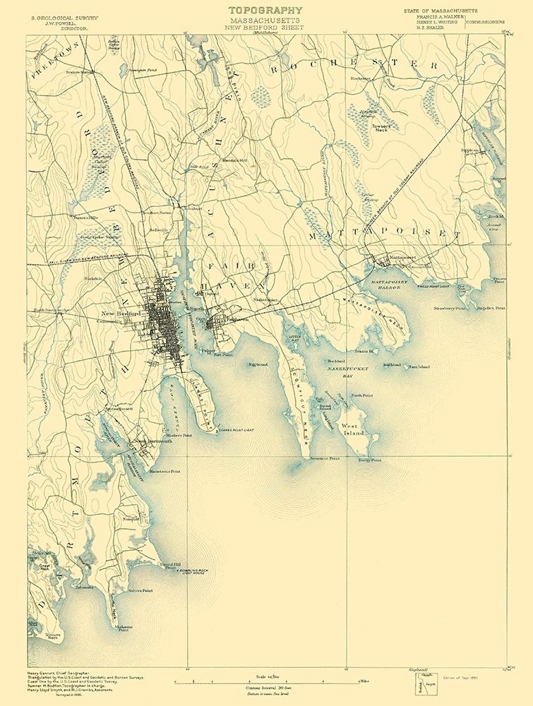 New Bedford Massachusetts Sheet - USGS 1893 art print by USGS for $57.95 CAD