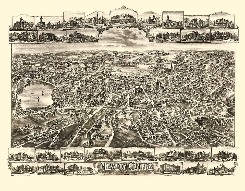 Newton Centre Massachusetts - Bailey 1897 art print by Bailey for $57.95 CAD