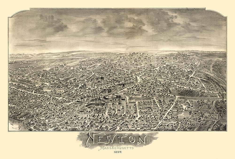 Newton Massachusetts - Bailey 1897 art print by Bailey for $57.95 CAD