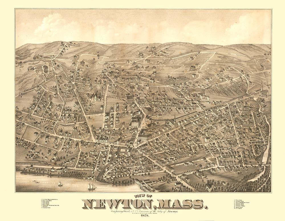 Newton Massachusetts - Bailey 1878 art print by Bailey for $57.95 CAD