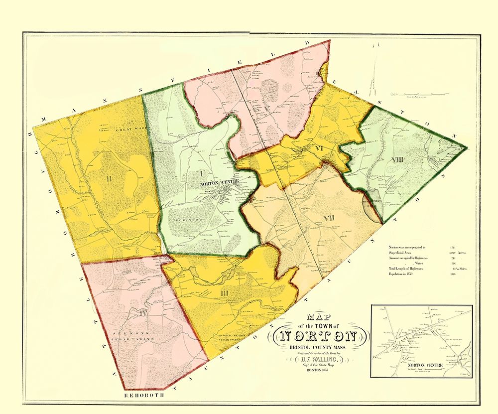Norton Massachusetts - Walling 1855 art print by Walling for $57.95 CAD