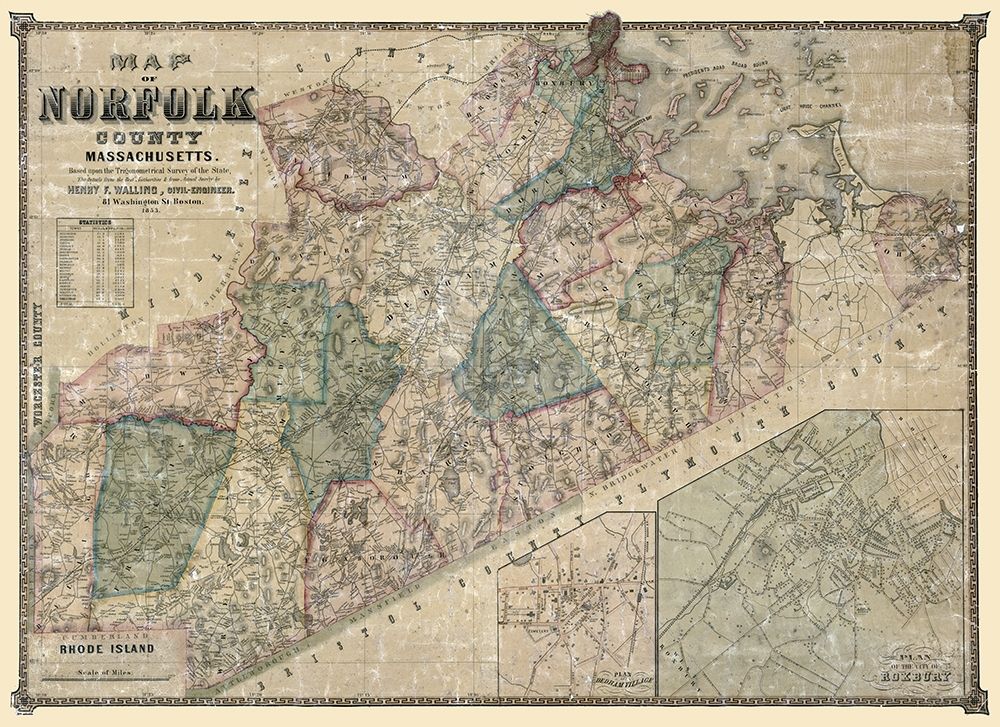 Norfolk County Massachusetts - Walling 1853 art print by Walling for $57.95 CAD