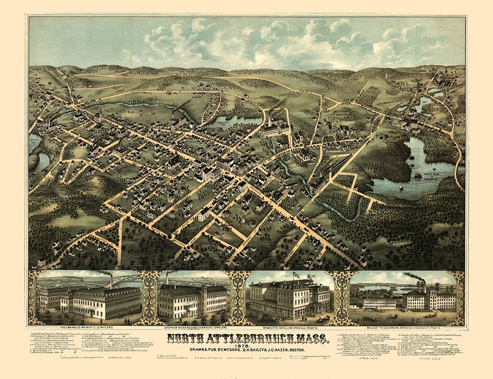 North Attleboro Massachusetts - Bailey 1878 art print by Bailey for $57.95 CAD