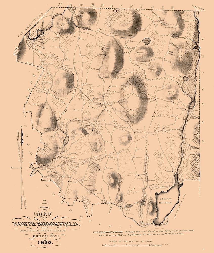 North Brookfield Massachusetts - Nye 1830 art print by Nye for $57.95 CAD