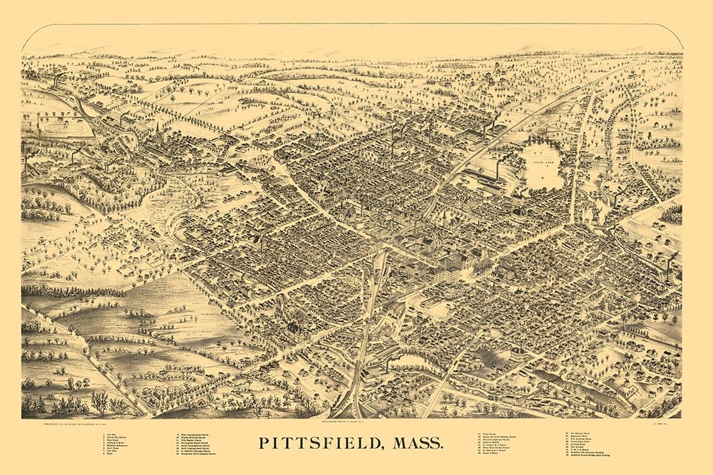 Pittsfield Massachusetts - Van De Car 1889 art print by Van De Car for $57.95 CAD