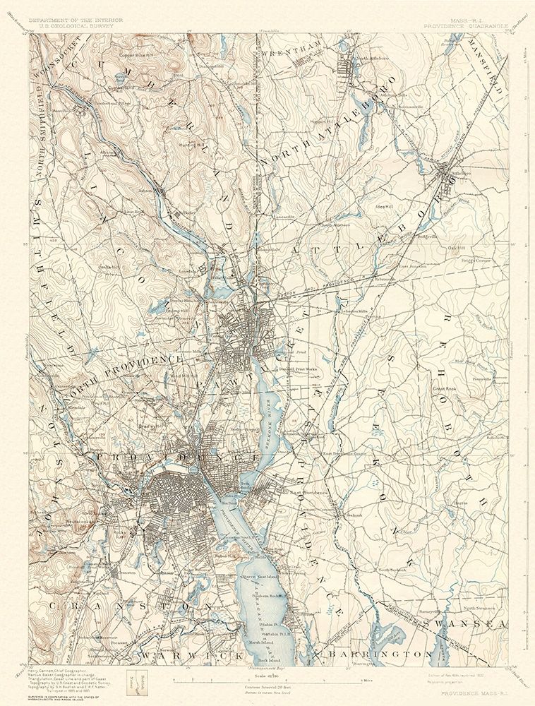 Providence Massachusetts Quad - USGS 1894 art print by USGS for $57.95 CAD