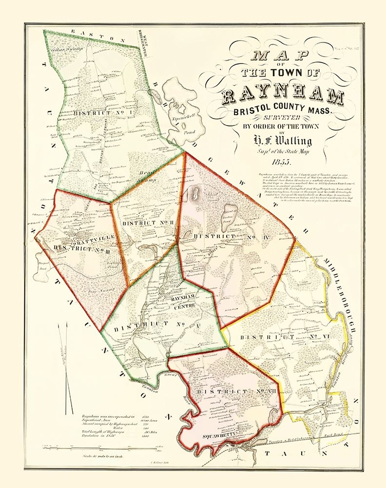 Raynham Massachusetts - Walling 1855 art print by Walling for $57.95 CAD