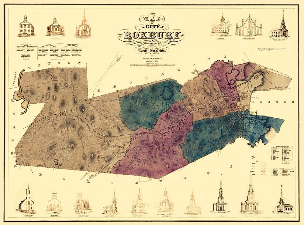 Roxbury Massachusetts - Boynton 1849 art print by Boynton for $57.95 CAD