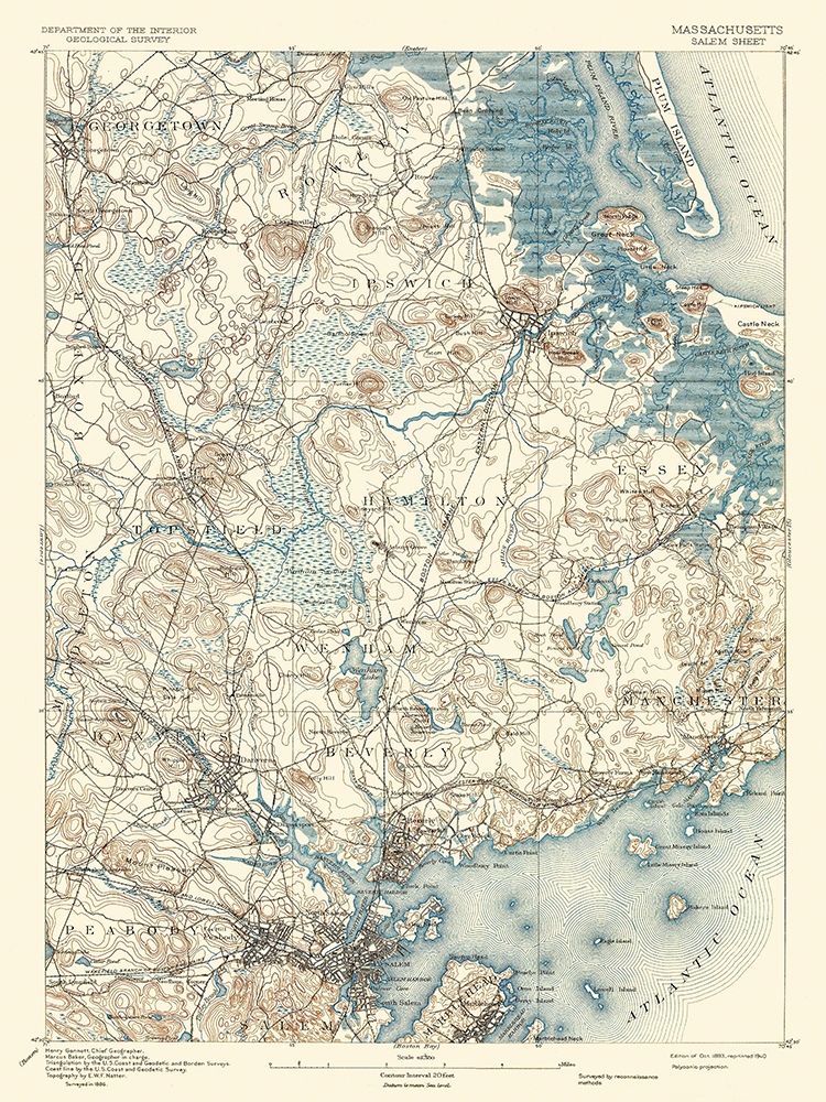 Salem Massachusetts Quad - USGS 1893 art print by USGS for $57.95 CAD