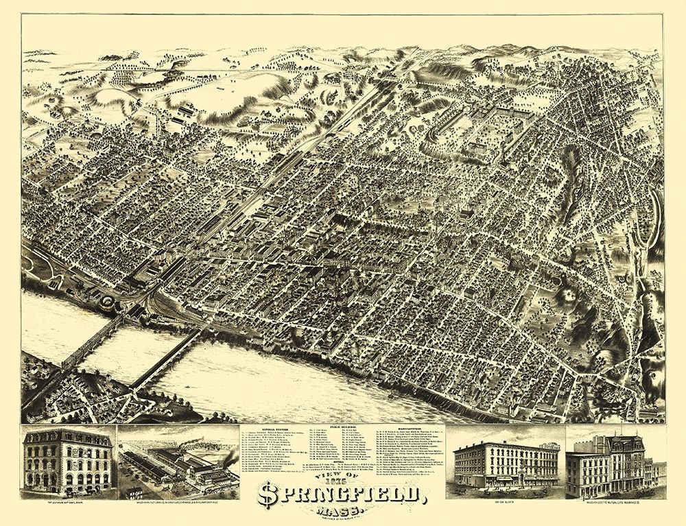 Springfield Massachusetts - Bailey 1875 art print by Bailey for $57.95 CAD
